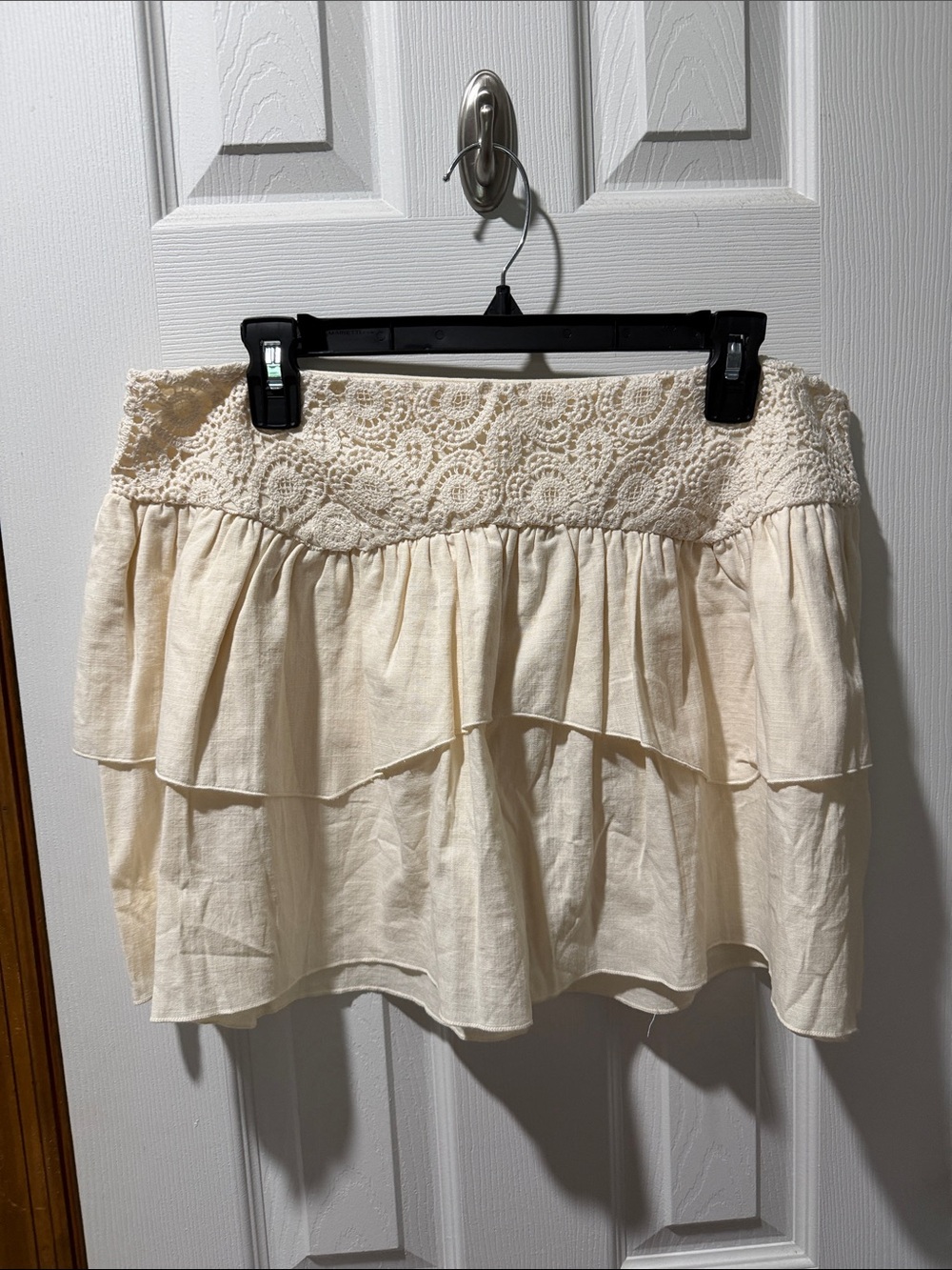 Zara Cream Crochet Trim Tiered Mini Skirt